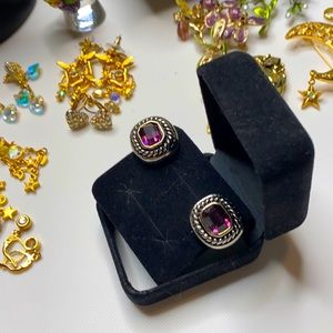 Kirk's Folly Silver Tone With Purple stone pierced Earrings